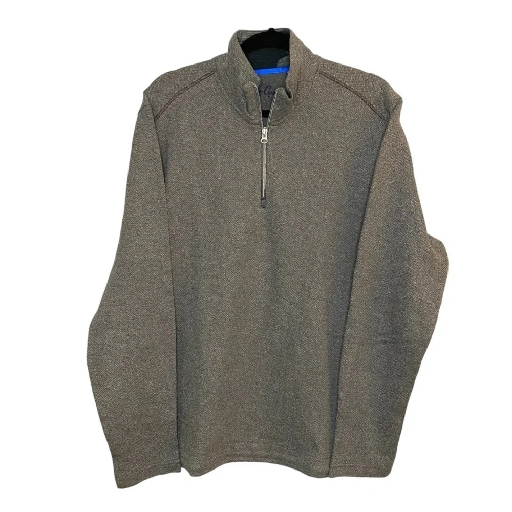 Robert Graham Gray Delage Tweed Jacquard Quarter 1/4 Zip Pullover Sweater XL
